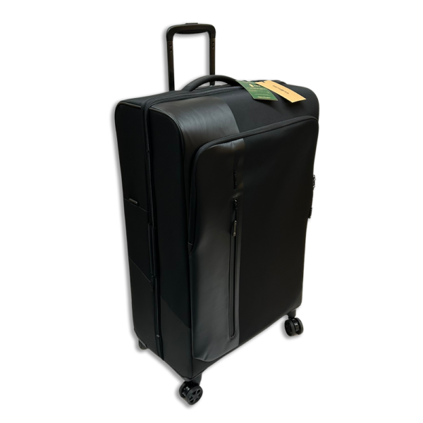 A large divided canvas suitcase